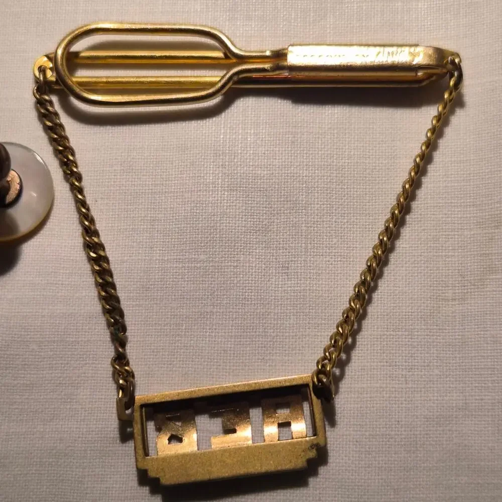Vintage Swank Monogram Tie Chain & Milligan Collar Studs‎ Gold Tone Lot